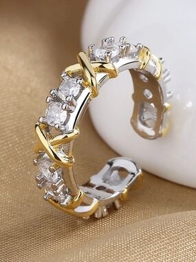 Gold-tone Crystal Link Ring